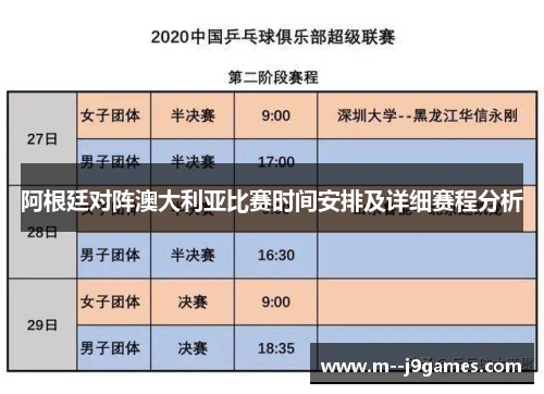 阿根廷对阵澳大利亚比赛时间安排及详细赛程分析
